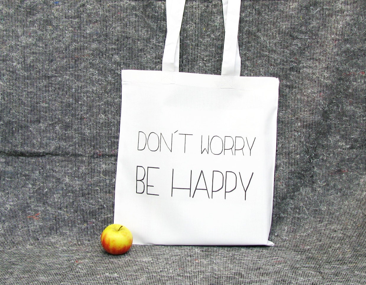 Don't worry be happy shopping bag - reusable cotton grocery bag - market bag - diaper bag