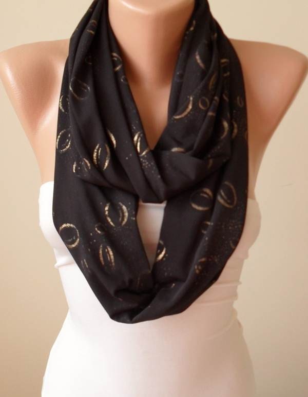 New- Black Infinity Scarf - Jersey Fabric