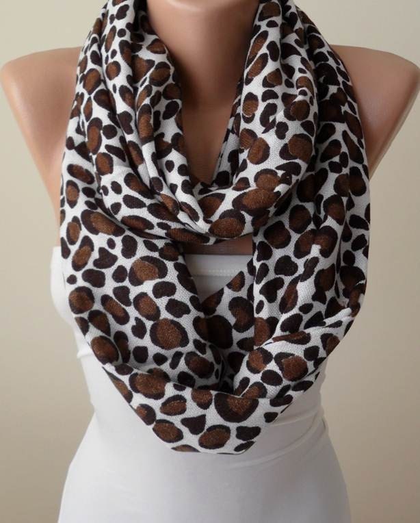 New Scarf - Mother's Day Gift - Brown Leopard Scarf - Soft Cotton Infinity Scarf