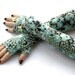 Flowers Garden - Blue and Black Fingerless gloves , Floral Soft Cotton - Yoga Gothic Belly Dance Fusion Light Goth Cycling