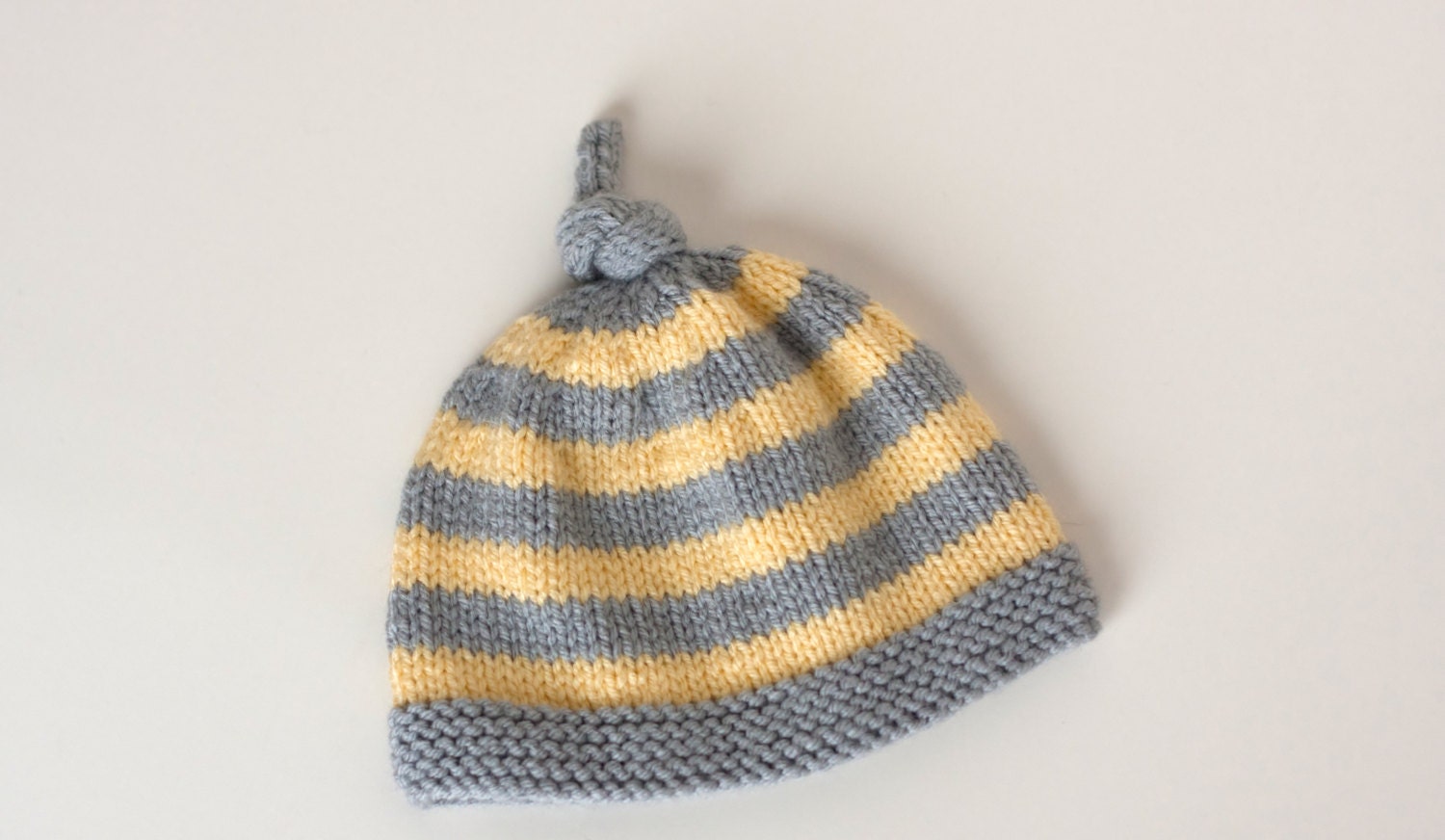 Knit Baby Yellow and Gray Striped Hat 0 to 6 months