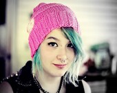 Neon Hot Pink Handknit Vegan Slouchy Elf Dread Cap