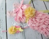 The Pink Lemonade Romper, Sash, & Headband- Pink and Yellow Outfit, Cake Smash, Birthday, Baby, Girl, Newborn