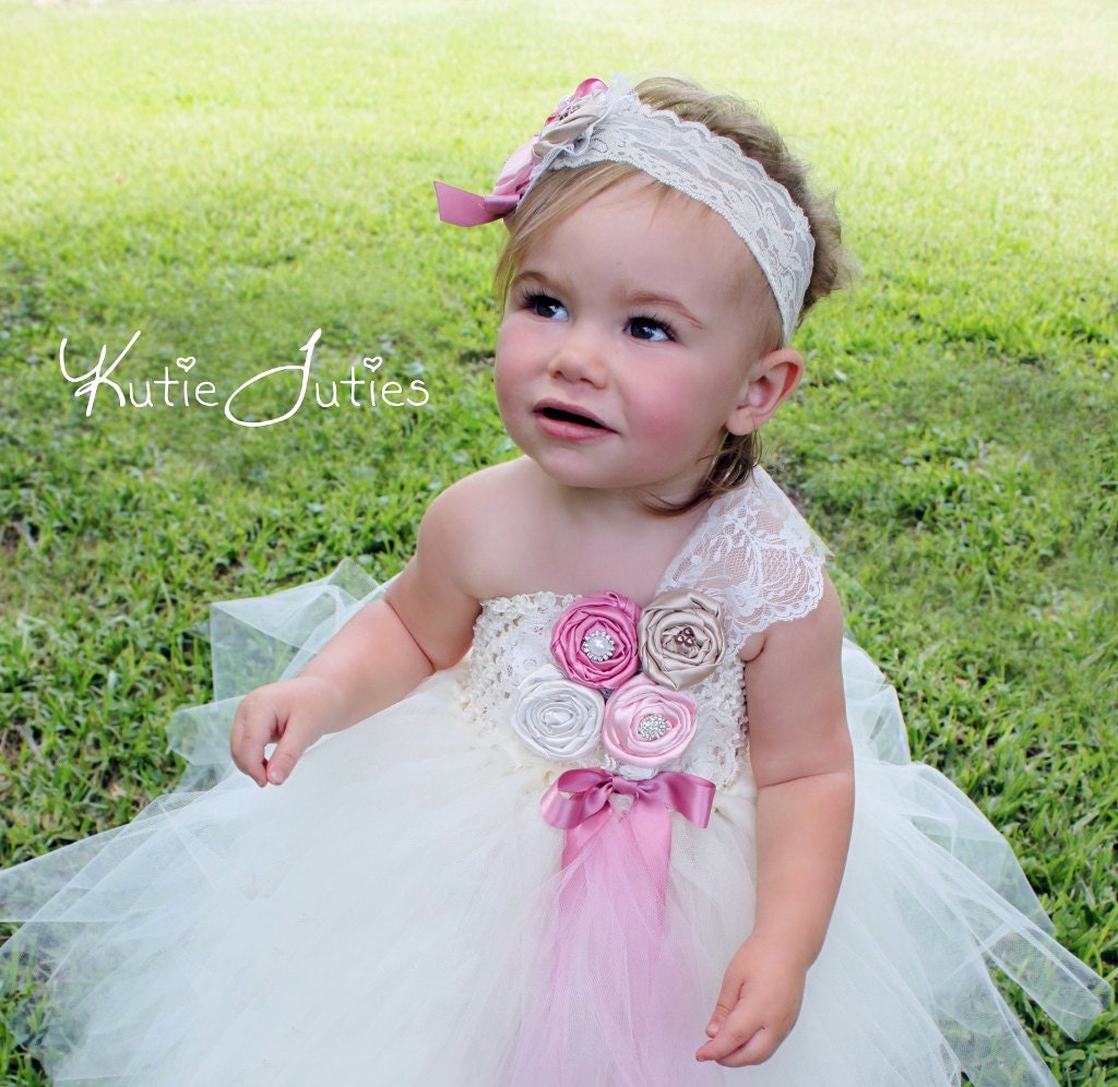 The Pink Ivory Tutu Dress- Pink, Ivory, Rosey Mauve, Tan, Flower Girl, Wedding, Birthday, 1st birthday, Pageant