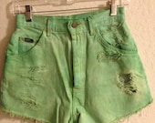 Dyed Green High Waisted Shorts