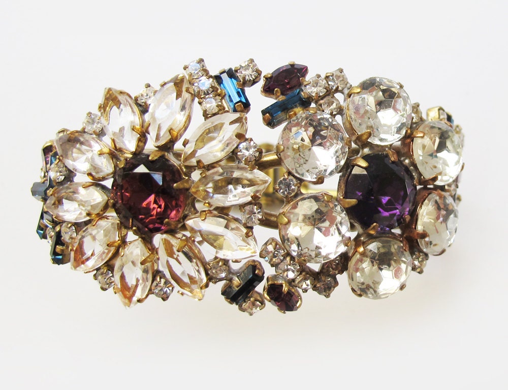 Bright Purple and Burgundy Chunky Rhinestone Cuff