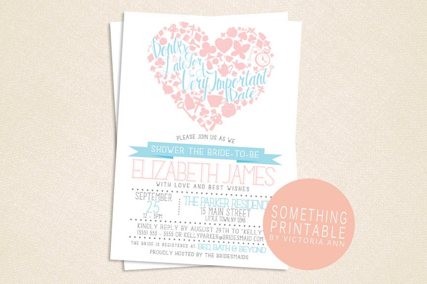 Printable DIY Alice in Wonderland Inspired Bridal / Baby Shower Invitation Design
