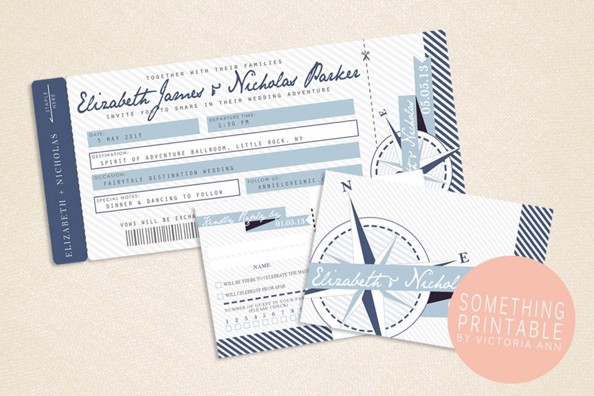 Printable DIY Destination Wedding Boarding Pass / Postcard Invitation Suite Design