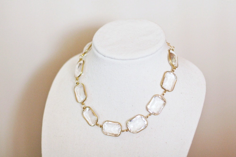 Crystal Clear Lucite Strand Statement Necklace