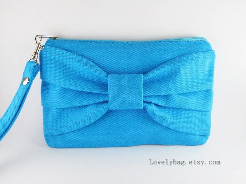 Big Bow Turquoise Clutch - Bridal Clutches,Bridesmaid Gift Bag,Wedding Gift ,Cosmetic Bag ,Make Up Bag, Zipper Pouch