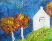 whimsical felted landscape, wet felted landscape