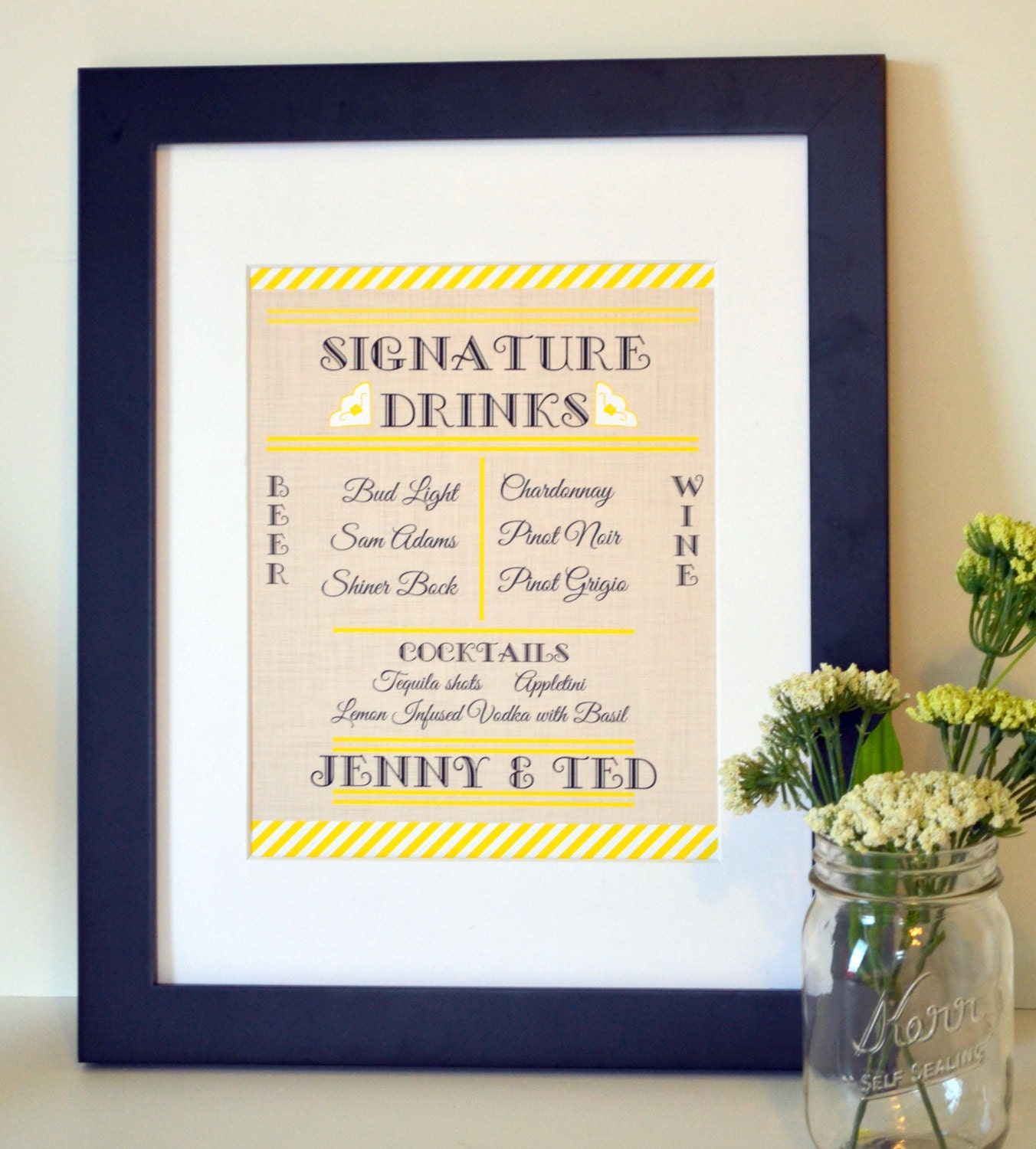 Drink menu 8x10 wedding sign- bar sign- signature drink print for wedding- burlap wedding sign- beer and wine sign