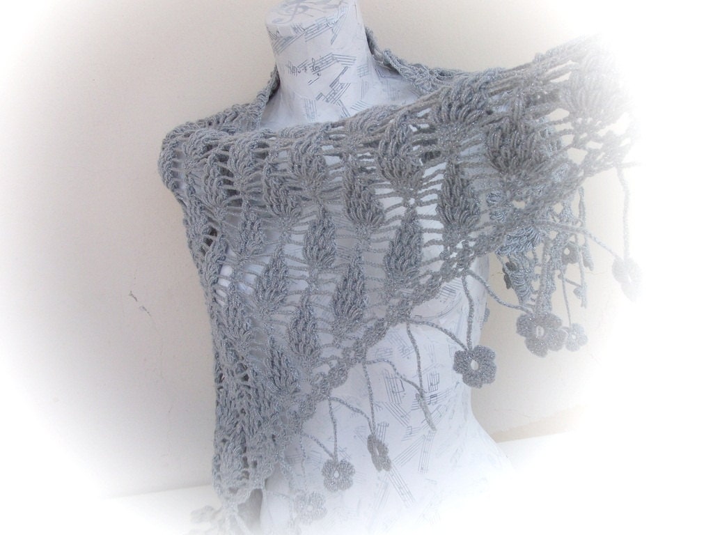Crocheted Gray Lacy Shawl