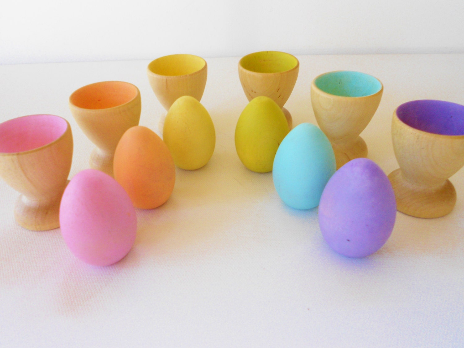Wood play eggs and cups montessori color matching game - laughingcrickets