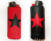 Handmade BIC lighter case / cover , ooak polymer clay / red black star