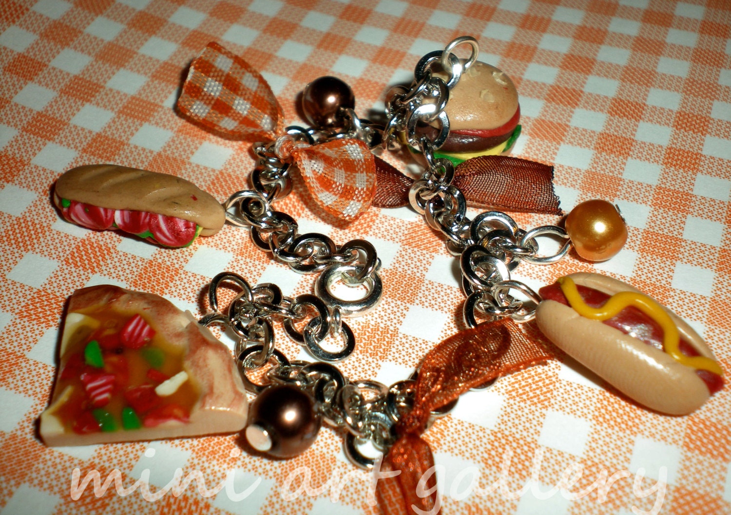 Fast food / junk food charm bracelet polymer clay / chain / hamburger / pizza / sandwich / hot dog - Mini Art Gallery Fast food / junk food charm bracelet polymer clay / chain / hamburger / pizza / sandwich / hot dog - Mini Art Gallery
