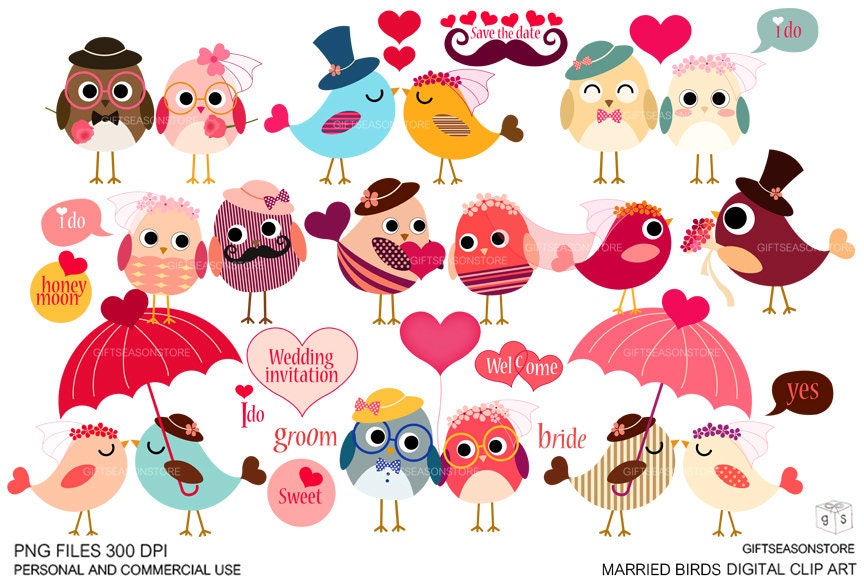 Married bird Digital clip art for Personal and Commercial use - INSTANT DOWNLOAD