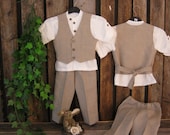 Beach wedding ring bearer linen suit, vintage, rustic. Toddler boys. Vest, shirt and pants. Attire, vintage, church, rustic