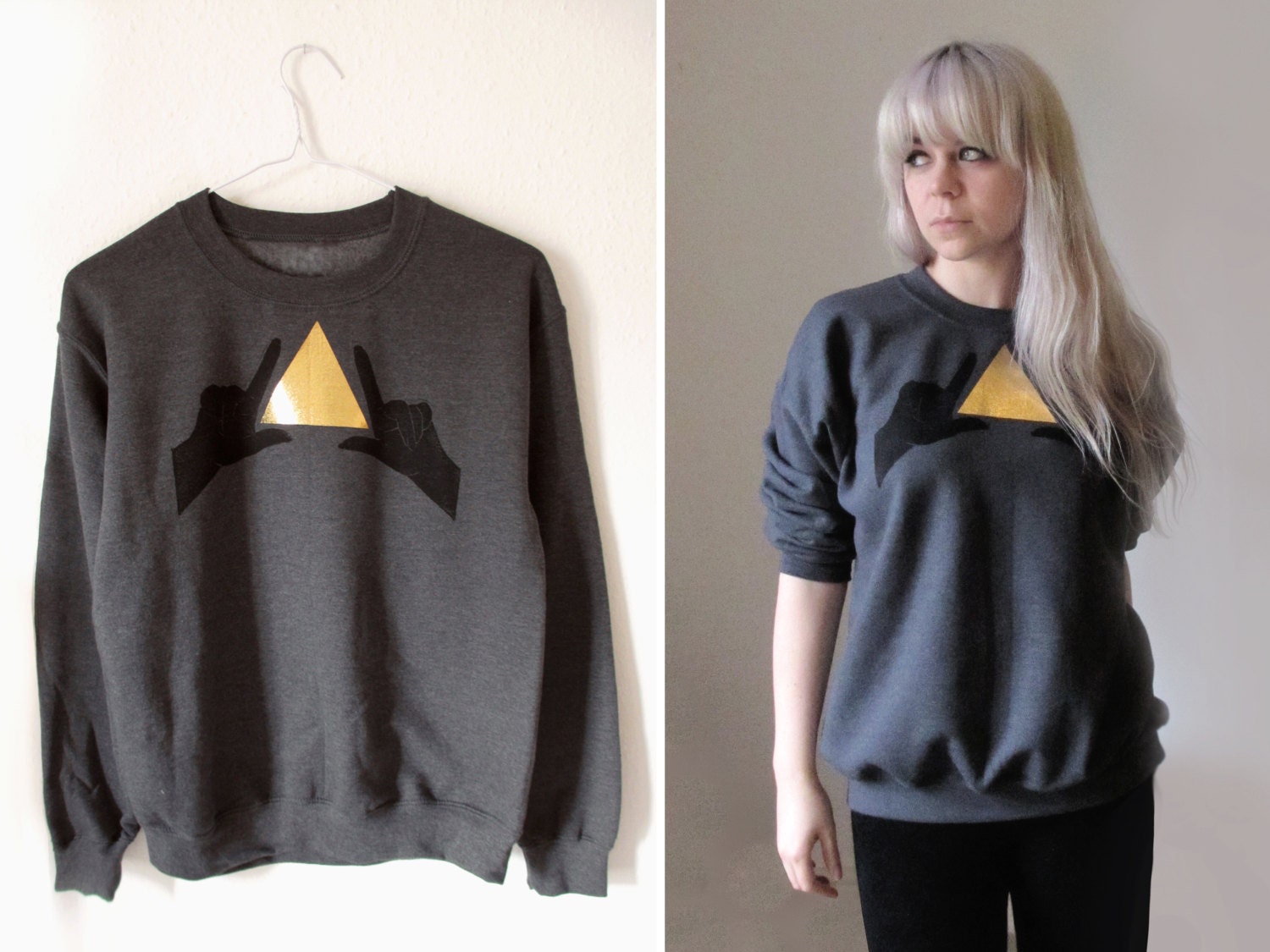 Hand Printed Sweatshirt - Let's Make Shapes - Charcoal/Gold