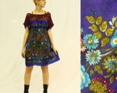 handmade caftan dress. one of a kind. two in one dress. upcycled vintage scarves. fits size sm to medium. ready to ship