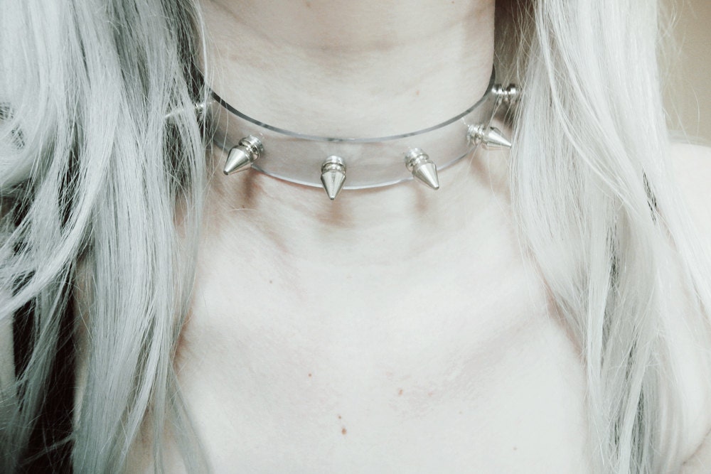 Spiked Choker, cyber, vinyl, collar, clear choker, pvc