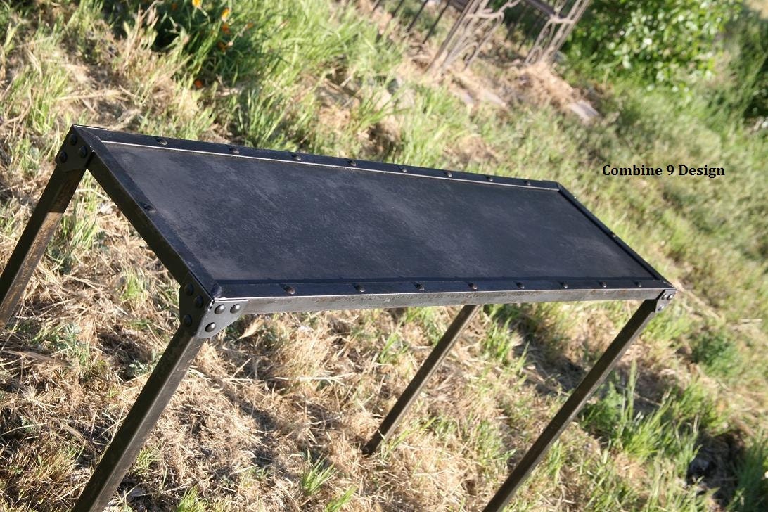 Vintage Industrial Console Table. Steel, urban, minimalist design. Custom sizes avail. Reclaimed wood top avail.(sofa, mid century modern)