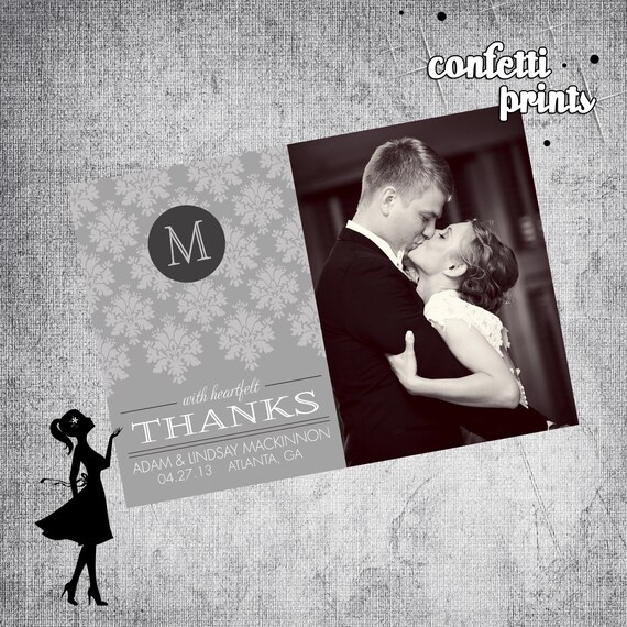 Wedding Thank You Card / Photo Card - MODERN LACE Printable Il_570xn