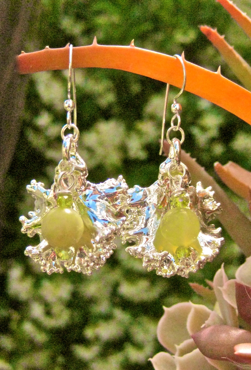 Silver Dipped Kale Leaf Earrings