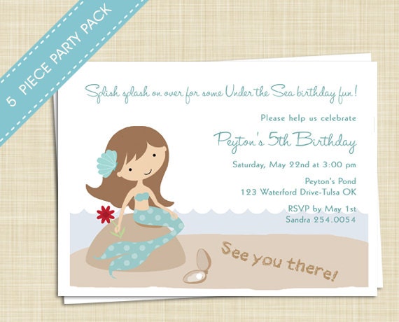 Little Mermaid, Pool Party Printable DIY Birthday Party Invitation - any age - your message in the sand