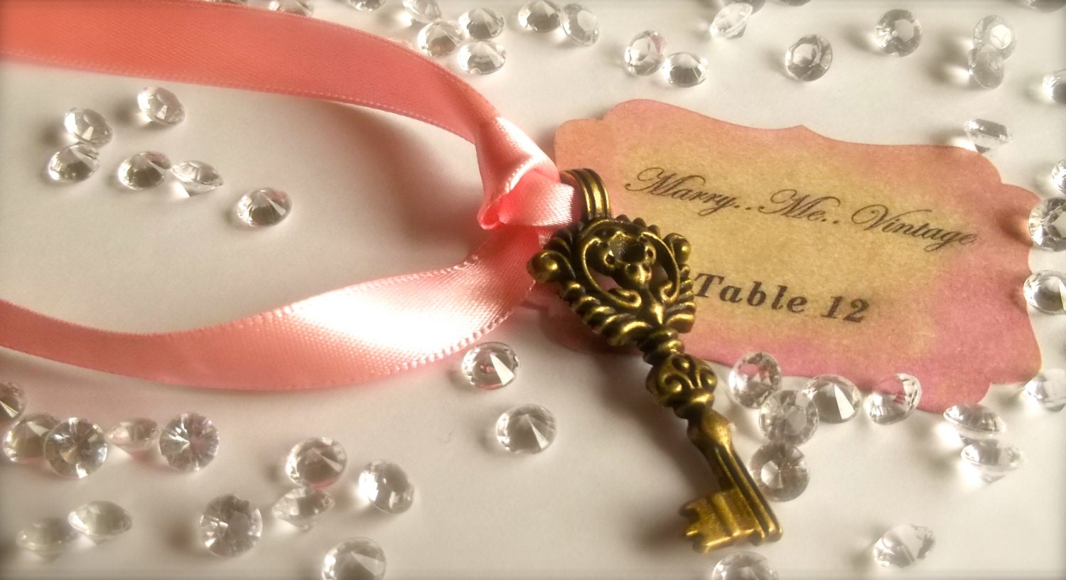 Pink Personalized Vintage Wedding  Key Escort Cards Skeleton Key Place Cards/Name Cards x 15