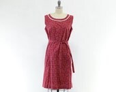 Vintage Red Dress - 70s Red Embroidered Collar Dress - 1970s Handmade Floral Dress M L