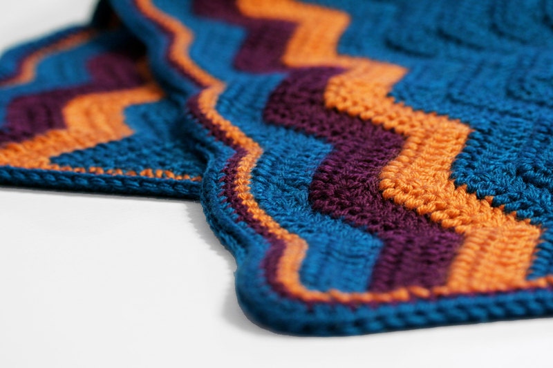 Bright & Colorful Ripple Blanket // Baby or Lap Sized // Teal, Orange, Purple