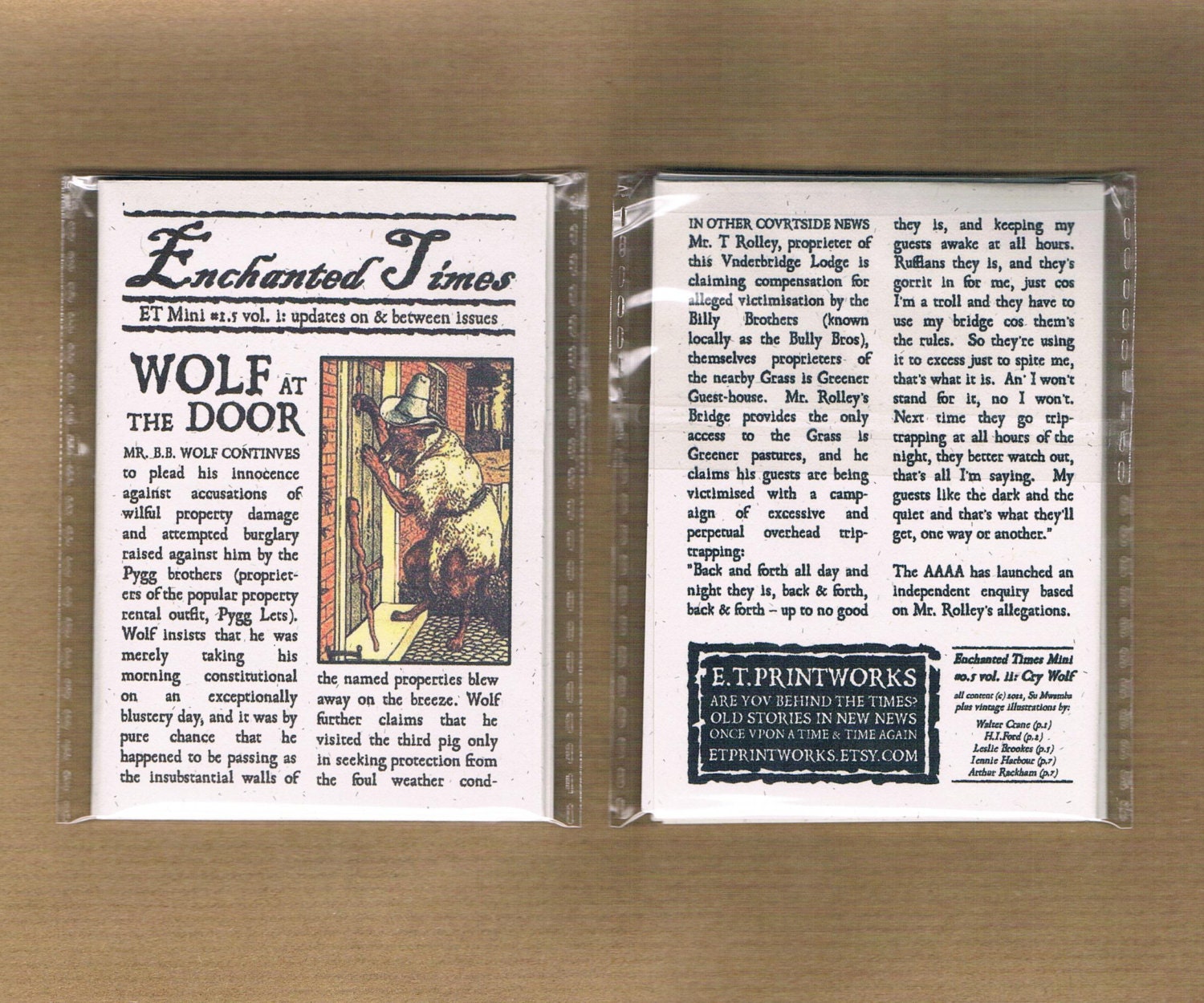 LAST CHANCE Wolf at the Door - Enchanted Times Mini, May - miniature fairy tale newspaper - three little pigs & big bad wolf