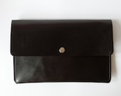 iPad Mini Case - Leather iPad Mini Sleeve with Silver Plain Button Snap in Black  - Handmade & Hand Stitched - Free Monogram