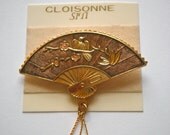 Vintage SITI Cloisonne Ornate Fan Brooch.