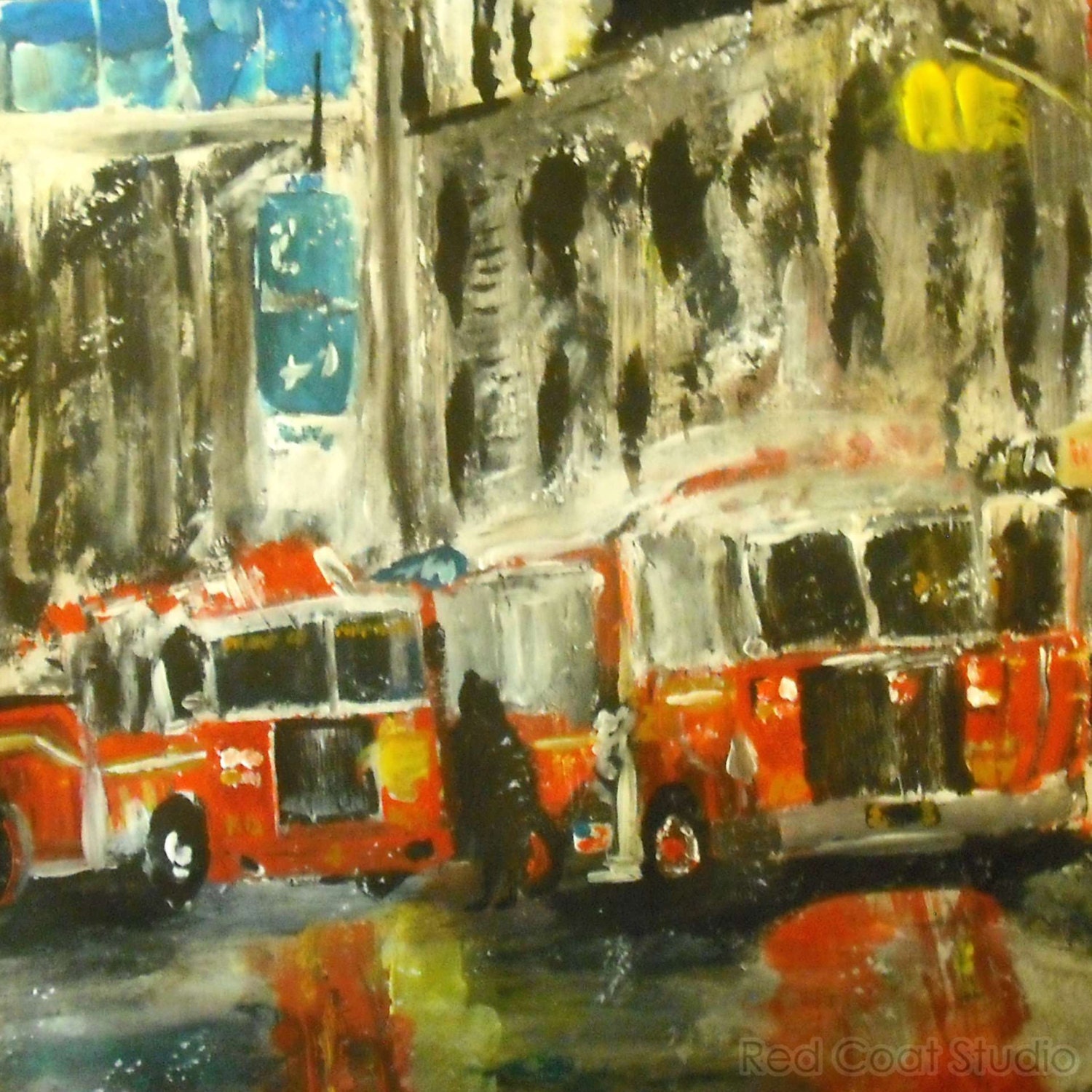 NYC Firetrucks Art Print of Original Painting