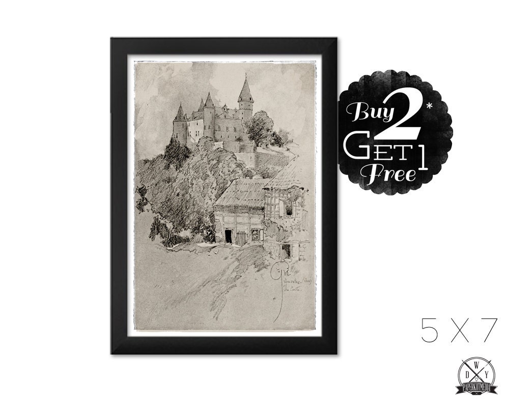 Castle, 5X7 Vintage Print, Art Print and Home Decor, Buy 2 Get 1 Free
