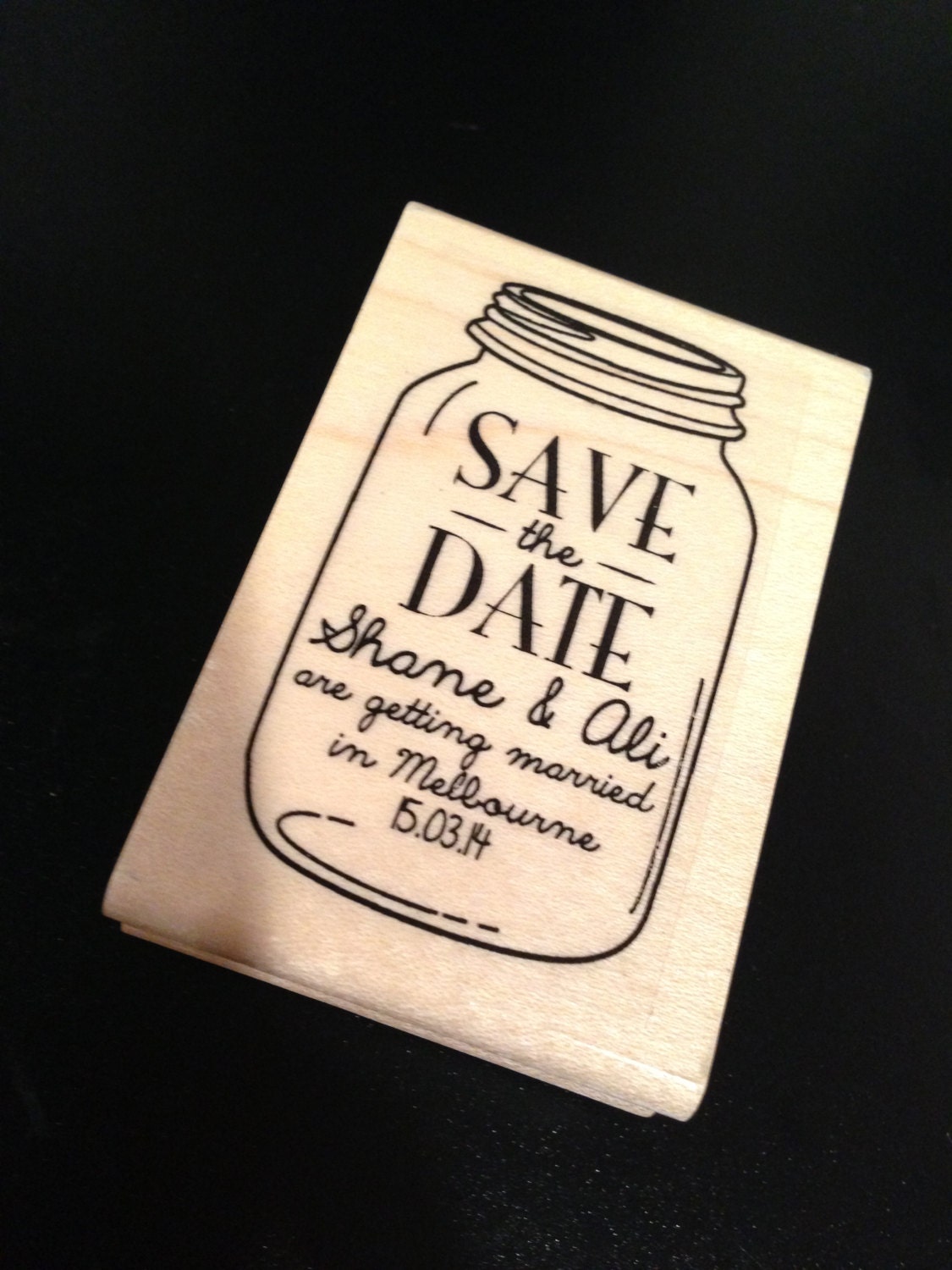 Mason Jar - Personalized Wooden Stamp - Save the Date - Address Stamp