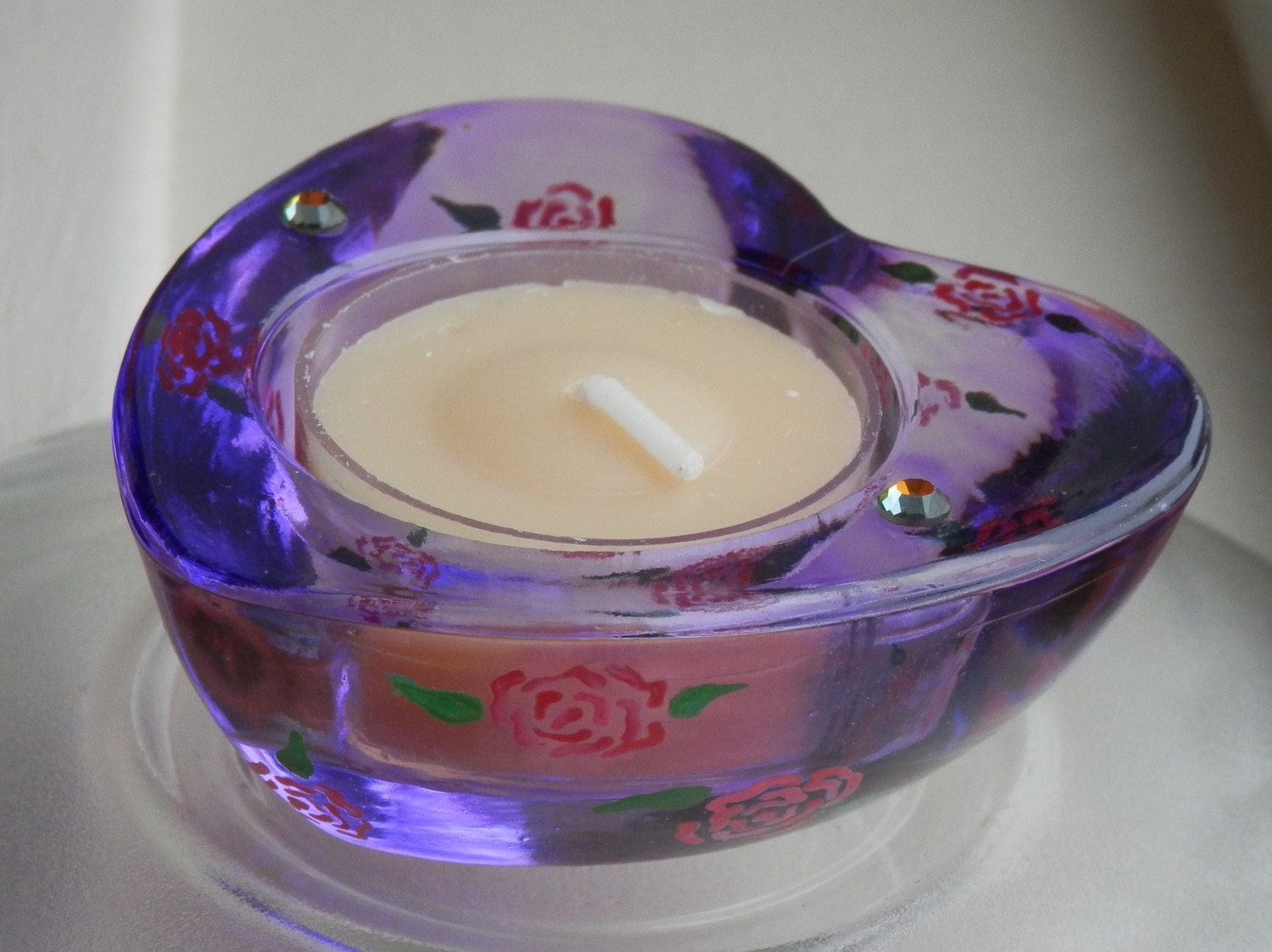 Beautiful Purple Heart with Roses tea light holder