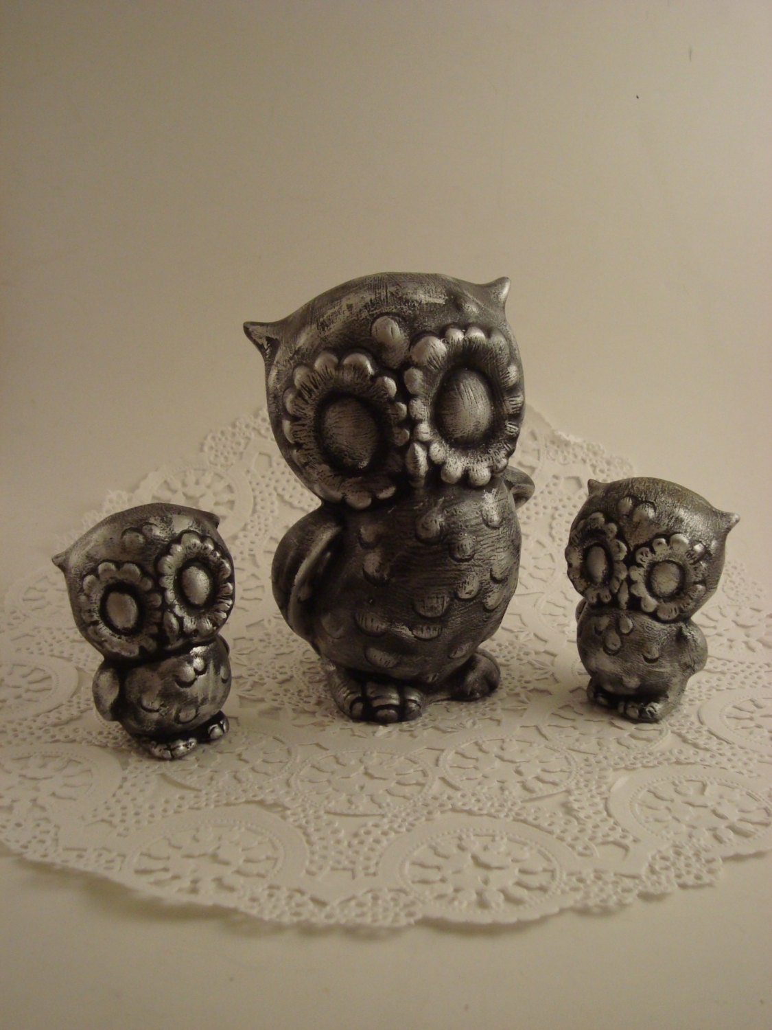 Kitschy Woodland Owl Family Set Vintage Porcelain Owl Collectible