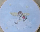 Hand Embroidery  Kit--Love Angel CUPID KIT for Hand Embroidered Hoop Art--needlework kit--valentine stitchery