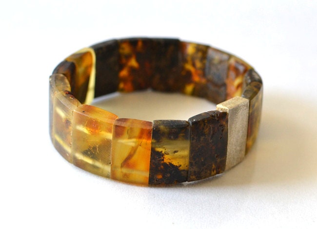 Simple Amber Bracelet with Sterling Silver / Natural Baltic Amber Golden Brown EarthyTones / Spring Summer Fashion