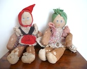 2 Vintage ADORABLE German RAG DOLLs