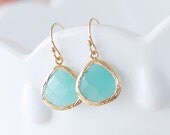 Tiffany Blue Earrings in Gold - Gold Filled Earwire - Aqua Blue Mint Earrings - Tiffany Blue Jewelry - Gifts, Aqua Bridesmaid Earrings Gifts