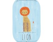 Lion art print - 6x4 wildlife art - Available in pink, green, teal, blue & purple - lion painting, cute animal illustration