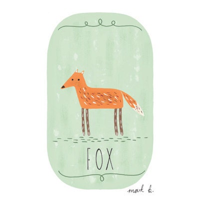 Red Fox art print - 6x4 illustration - Available in pink, cream, green, teal, blue & purple - fox print, woodland animal painting