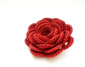 Crochet flower pin, orange brick brooch, crochet rose, woman's cloth accessory