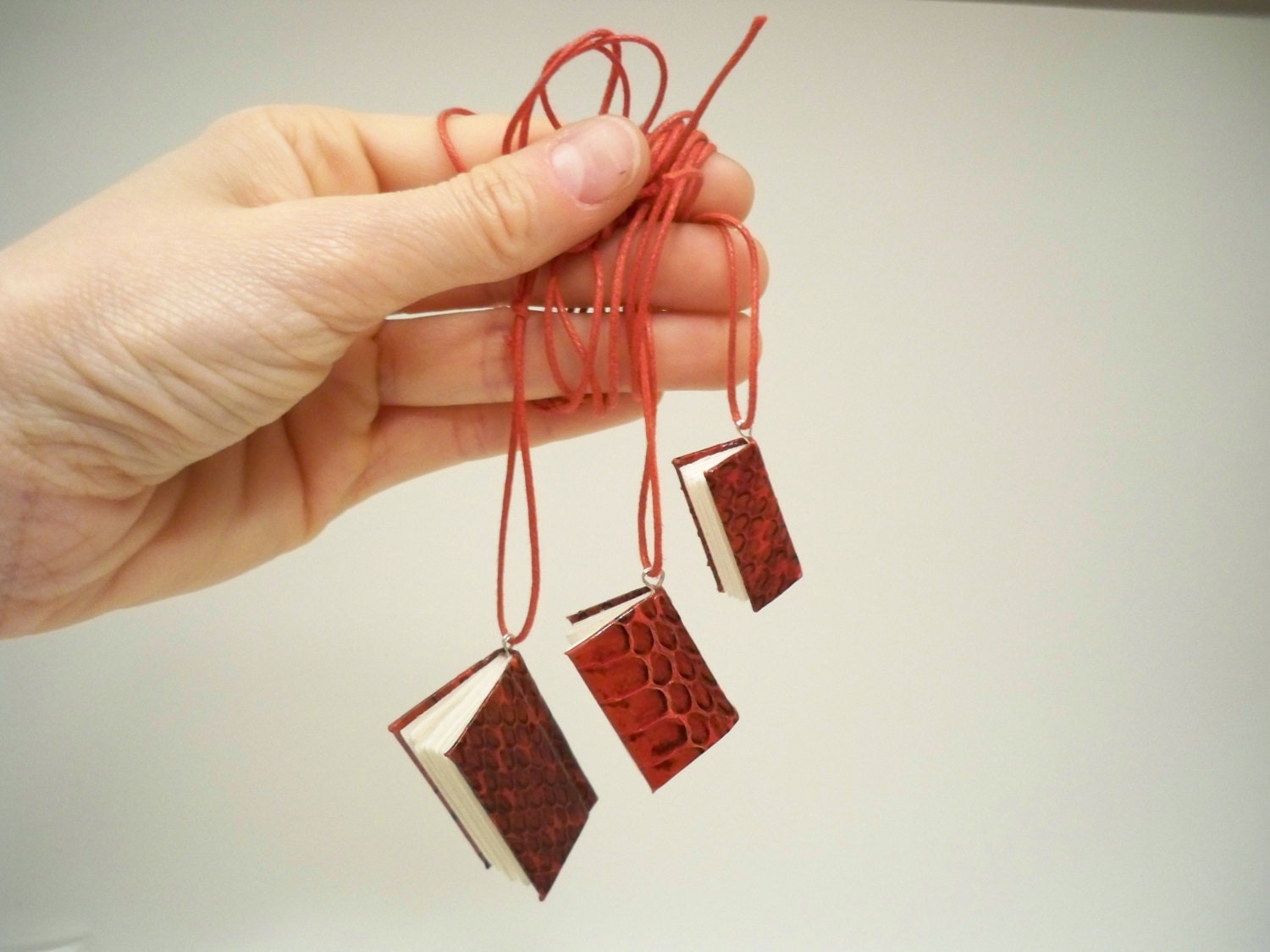 Wearable Miniature Book - Snake Leather Book Pendant, love message
