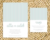 Allie Modern Stripe and Cursive Names Printable Wedding Invitation Set in Blue Ice - Customize & Pick Your Colors