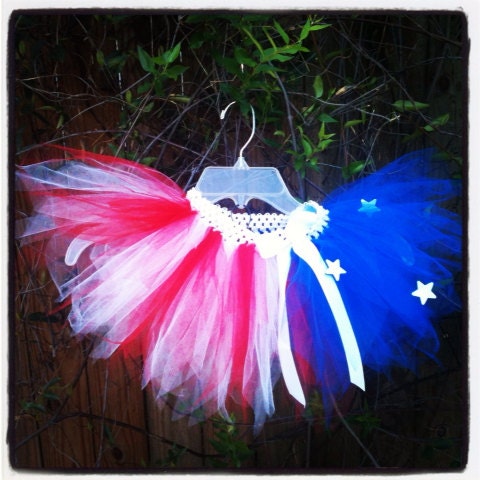 Memorial Day / 4th of July tutu-  red white and blue tutu  with white glitter stars-Baby /Infant/ Toddler/Girls set outfit 